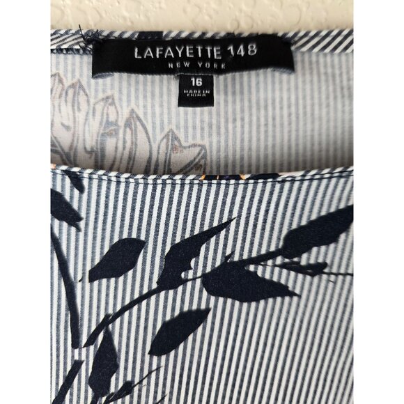 Lafayette 148 Floral Stripe Blouse Womens 16 Blue Multicolor 3/4 Sleeve Career - Picture 3 of 6